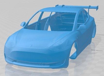 tesla model 3 race printable body car 3d print in automotive 3dexport slot scalextric tamiya rc miniz hobby micro 3d print model - Mito3D