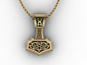 thor hammer pendant 3d print model in pendants 3dexport axe god gold hummer jewell jewellery jewelry lightning matrix necklace rings tor wephon 3d print model - Mito3D