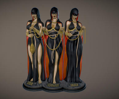 three norns urd verdandi und skuld sculpture statue girl woman sculptures female figurines human figure estatua art 3d print model - Mito3D
