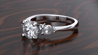 tre anelli di pietra rotonda-pera 3d brillante diamante anello fidanzamento moda bellezza gemma gemme oro gioielli pera cut stampabile giro bianco 3d print model - Mito3D