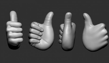 polegares up mão figura 3d impressão modelo in escultura 3dexport humano gesto açao polegar punho dedo legais placa prêmio thropy membro imprimível 3d print model - Mito3D