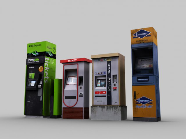 ticket machin pack low-poly 3d model in door 3dexport machine metro underground technology subway automatic ticketing bus shelter stop car transportation transport architecture street city vending architectural 3D print model - Mito3D