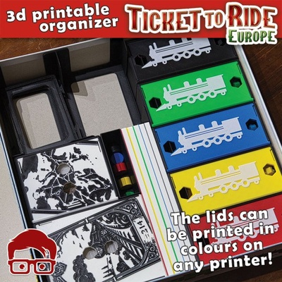 ticket to ride europe inserts - internal organizer by am-media 3d print model in board games 3dexport game printing organization miniature storage token components accessories tabletop gaming printable multicolor 3d print model - Mito3D