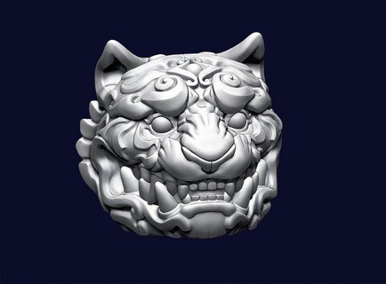 tiger head ornamental sculpture cat lion panther kitty animal wild decoration japanese art komainu jewelry angry ethno statue nature beast 3d print model - Mito3D