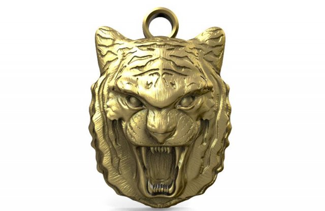tiger head pendant jewelry jewel feline lion 3D print model - Mito3D