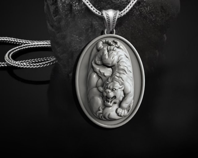 tiger pendant pendants jewelry printable gold silver wedding 3dsmax artist metal prototype adjustable stl necklace necklaces bird ancient lion animals 3D print model - Mito3D