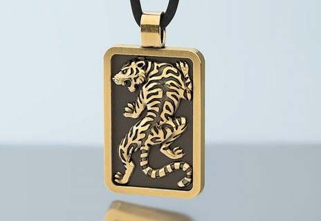 Tiger Anhänger Katze Bambus Löwe wild Männer Tier Gold Silber japanisch Japan Tätowierung Schmuck Natur bas relief 3d print model - Mito3D