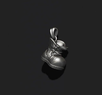 klein booten Anhänger Leder Stiefel braun Schuhe dreckig Schuh getragen Kleidung Schuhwerk Paar Jahrgang retro realistisch Mode Grunge Halskette Kleider Baby niedlich 3d print model - Mito3D
