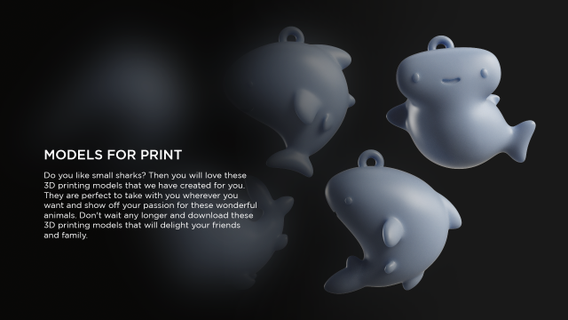 tiny shark keychains toons pro fantastic cute various animals 3d print model - Mito3D