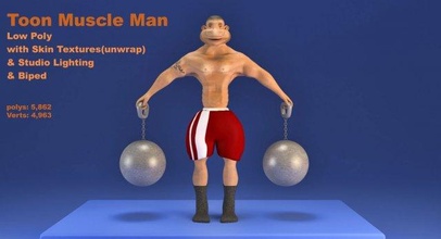 toon muscle man 3d model in cartoon 3dexport character funny bodybuilding sport lift 3d print model - Mito3D