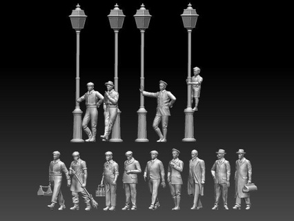 gente pueblo 3d impresión modelo figuritas personas miniatura hombre trabajador ciudadano calle multitud ciudad escultura chico retro miniaturas 3d print model - Mito3D