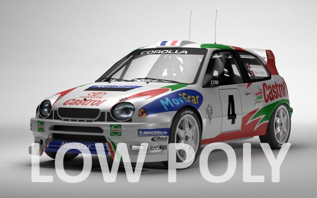 toyota corola wrc escuela politécnica 3d modelo in carreras 3dexport coche vehiculo reunión 4x4 awd deporte hatchback castrol martini tte licuadora japón juego equipado 3D print model - Mito3D