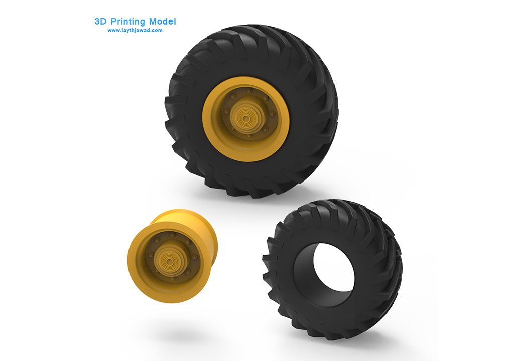 tractor neumático 3d impresión modelo molde áspero terreno camión rueda escala coche vehiculo doble fundido presión juguete vehículo coches rc camino 4x4 tarea pesada pesado 3D print model - Mito3D