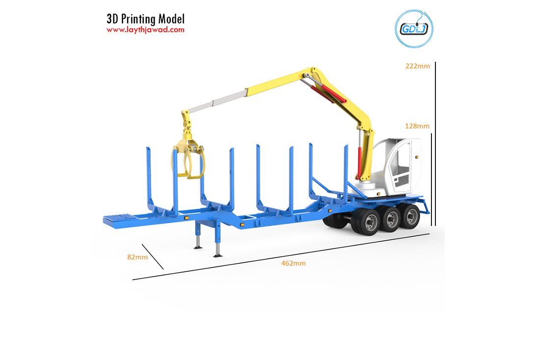 trailer carrying logs crane 3d print model in automotive 3dexport tree wheel truck vehicle car automobile mold farm machine giant tamiya load raise trees 3D print model - Mito3D