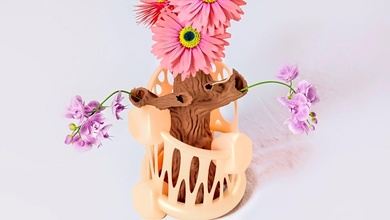árvore flor vaso 3d impressão embarcação decoração utensílios domésticos rosa arte floral resumo suporte espiral prima casa tronco Voronoi 3d print model - Mito3D