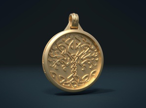 tree pendant jewelry gold leaves ornament round empty celtic knot 3d print model - Mito3D