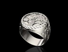albero anello di uomini 3d stampabile stl gioielli i anelli oro argento disco platino dito moda 3d print model - Mito3D