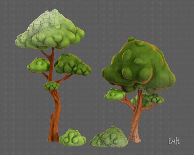 trees cartoon v09 tree leaf plant trunk nature lowpoly forest foliage wood bark bush planetree root game animation environment vegetation landscape 3D print model - Mito3D
