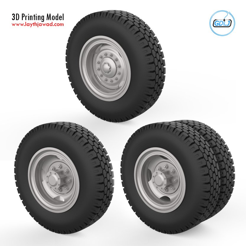 truck wheels 1-32 3d print model in automotive 3dexport wheel tire car vehicle heavy scale tamiya trailer cabin load rotation diameter frame rc printable 3D print model - Mito3D