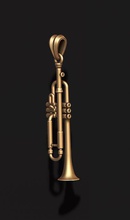 trompette pendentif musicales de l'instrument le laiton la musique son classique l'orchestre bande mélodie or jazz musicien tube bijoux d'argent l'embout buccal métal vent photoreal 3d 3d print model - Mito3D