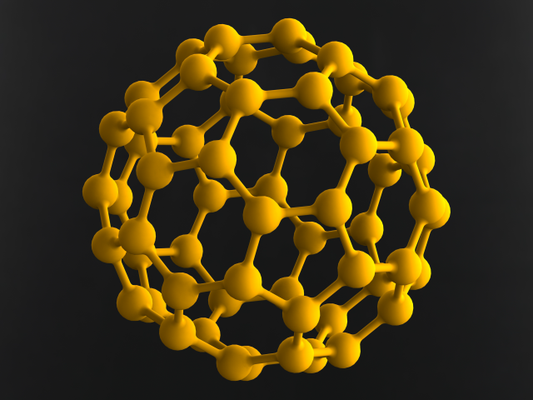 truncado icosaedro átomos 3d impresión modelo in matemático arte 3dexport buckminsterfullereno átomo fullerene geométrico molécula fútbol regular polígonos circunscrito esfera radio esférico hexagonal pentagonal estructura geometría buckyball compuesto 3d print model - Mito3D