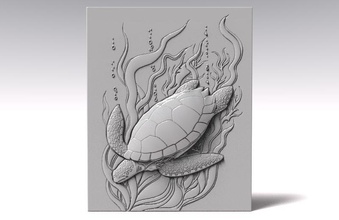 turtle bas-relief cnc 3d print model in signs logos 3dexport art deco ocean marine relief wall wood artcam 3d print model - Mito3D