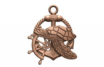 turtle cnc 2 art sea marine anchor artcam relief wppd deco 3d print model - Mito3D