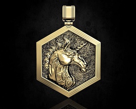 unicorn pendant 3d printable pendants gold silver platinum sterling men relief animal horse fiction fantasy horn jewellty women 3d print model - Mito3D