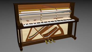 in posizione verticale pianoforte azione tavola armonica corpo martello console stringhe telaio pedale ammortizzatore 3d print model - Mito3D