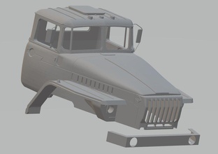 ural 44202 yazdırılabilir kabin kamyon 3d yazdır model in otomotiv 3dexport taksi kabuk rc radyo kontrol yuva ölçülü ordu tarayıcı 3d print model - Mito3D