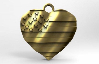 usa flag heart pendant american jewelry jewel art fashion 3d print model - Mito3D
