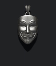 vendetta anonymous pendant 3d print model in pendants 3dexport 14k 925 face facemask freedom gold jewel jewellery jewelry mask necklace protest silver vendeta 3d print model - Mito3D