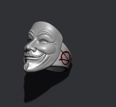 vendetta anonymous-ring 14k 925 anonym Gesicht facemask Freiheit gold Juwel Schmuck Maske protest ring Ringe Silber vendeta 3d print model - Mito3D