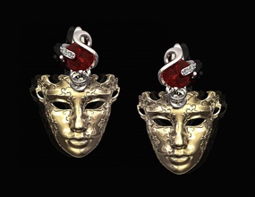 venetian mask earrings 3d print model in 3dexport printable stl jewelry earring gold silver platinum jewel brilliant gem sterling women stylish face fashion 3d print model - Mito3D