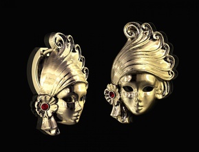 venice mask earrings 3d print model in 3dexport printable stl earring gold silver platinum jewel brilliant gem sterling women stylish venetian face fashion jewellry 3d print model - Mito3D