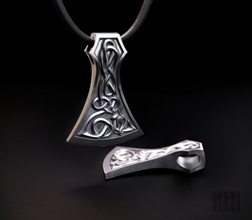 viking axe pendant patterns fashion jewelry silver model necklace blackening shining sculpt dragon stereolithography luxury ages ornament design wax printable steel 3d print model - Mito3D
