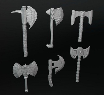 viking axes pack game accessories valhalla war weapon mythology fantasy sculpture barbarian sword knife blade dwarf warrior knight steel iron tabletop axe ancient throw 3d print model - Mito3D