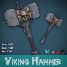 viking hammer lowpoly game-ready pbr-texturing fantasy heavy gun 3d print model - Mito3D