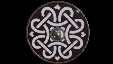 viking bouclier 1 vikings norrois nordique ornement cuir fer bois guerrier Boucliers médiéval féodal arrondi peint pbr unité irréel 3d print model - Mito3D