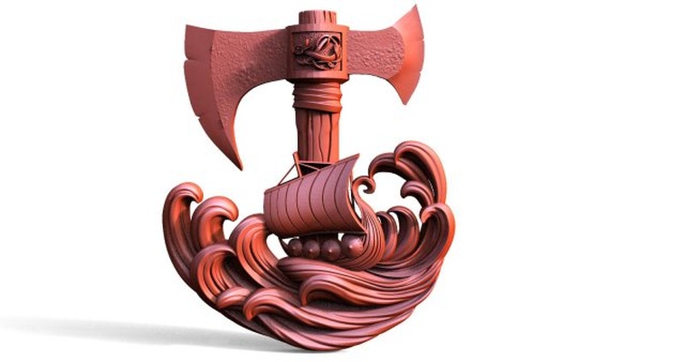 viking ship cnc 3d print model in sculpture 3dexport art axe relief nordic 3d print model - Mito3D