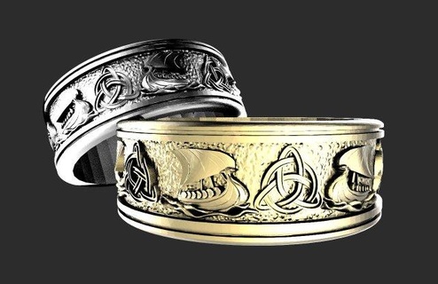 viking ship ring  rings viking ship triqueta ring jewelry nordic  3d print model - Mito3D
