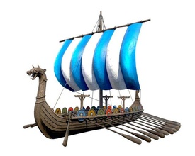 viking navire 3d modèle in voilier 3dexport drakkar voile bateau longue vieux antique tour vikings jeu prêt pbr pagaies bouclier boucliers baril bois véhicule 3d print model - Mito3D