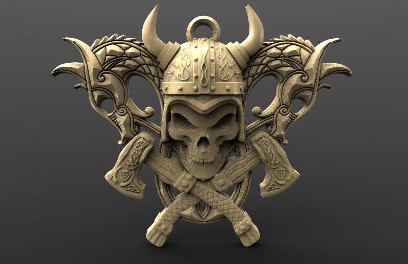 viking skull 6 3d print model in pendants 3dexport pendant keychain jewelry fashion art medieval cnc 3D print model - Mito3D