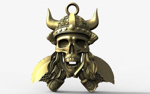 vikingo cráneo colgante pendiente colgantes ejes joyeria joya nórdico 3d print model - Mito3D