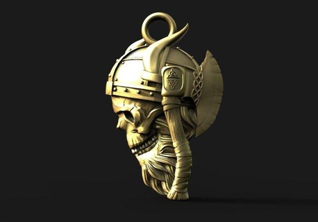 vikingo cráneo colgante pendiente colgantes joyería joya hacha 3d print model - Mito3D