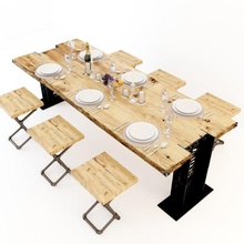 vintage dining table dt2 3d model in desk 3dexport tableware diningroom industrial industrial-style industrial-vintage-design scandinavian scandinavianstyle vintage-style stool 3d print model - Mito3D
