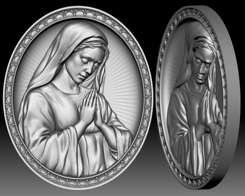 virgin mary madonna bas-relief cnc router or 3d printer print model in coins badges 3dexport religion cncmachining 3d print model - Mito3D