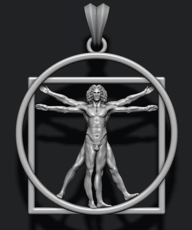vitruve homme pendentif 3d impression modèle in pendentifs 3dexport léonard vinci sculpture statue corps anatomie personnage masculin haute imprimable prototypage bijoux personnages sculptures 3D print model - Mito3D