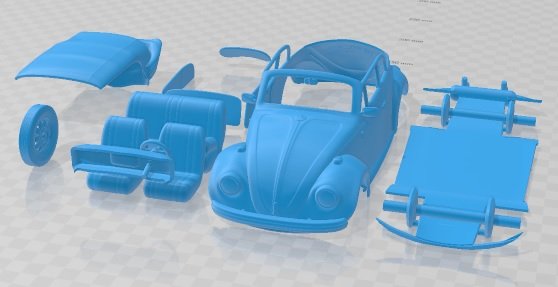 Volkswagen besouro conversível 1975 imprimível carro fenda escalextrico Tamiya rc miniz tosco micro 3D print model - Mito3D