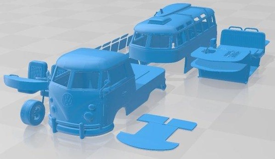 volkswagen t1 camper trailer printable automotive slot scalextric tamiya rc miniz hobby micro diecast 3d print model - Mito3D
